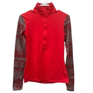 Nike Pro Hyper Warm Nordic Half-Zip Patterned Sleeves Thumb Holes Sz S Athletic